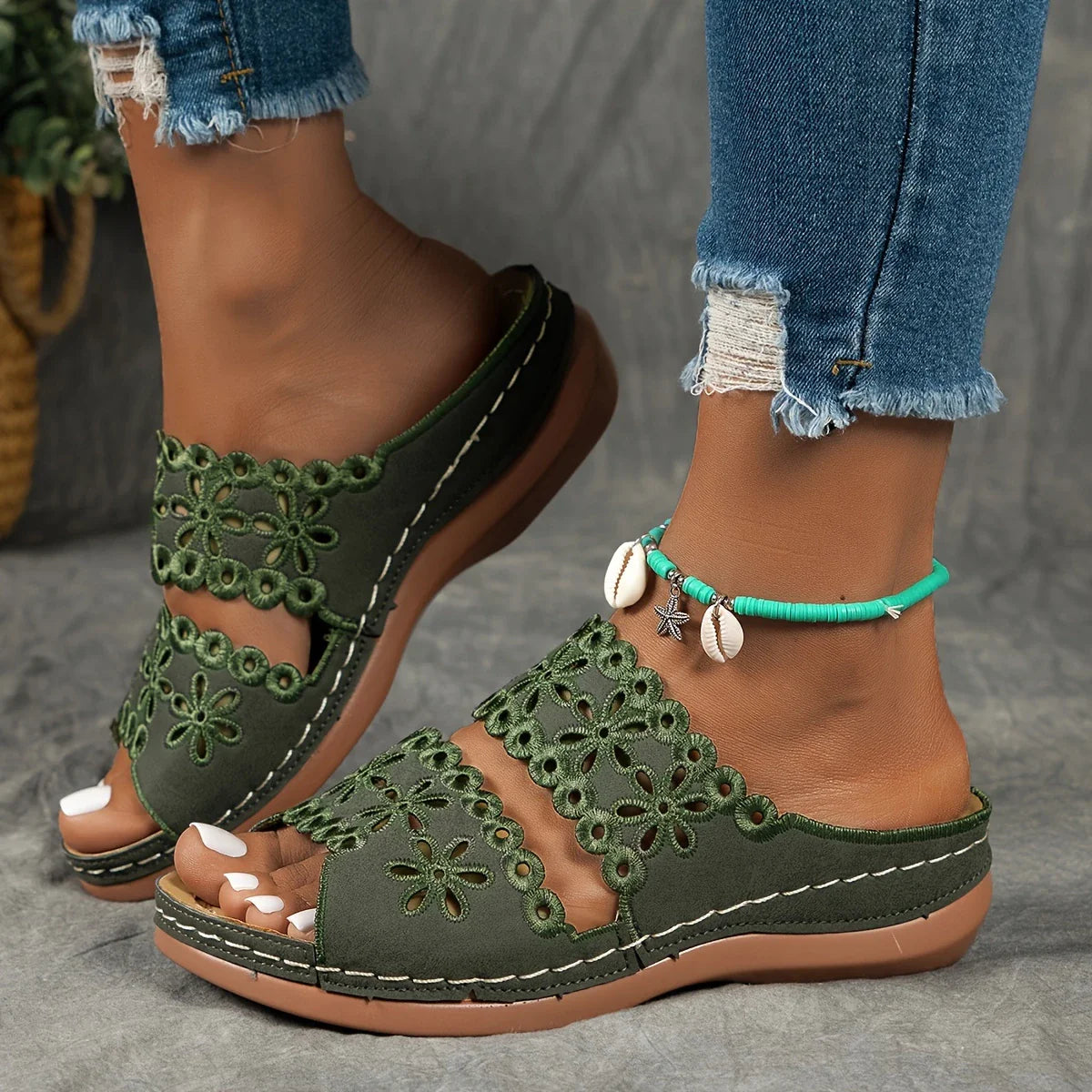 Ines™ – Blomstrede Ortopædiske Sommarsandaler