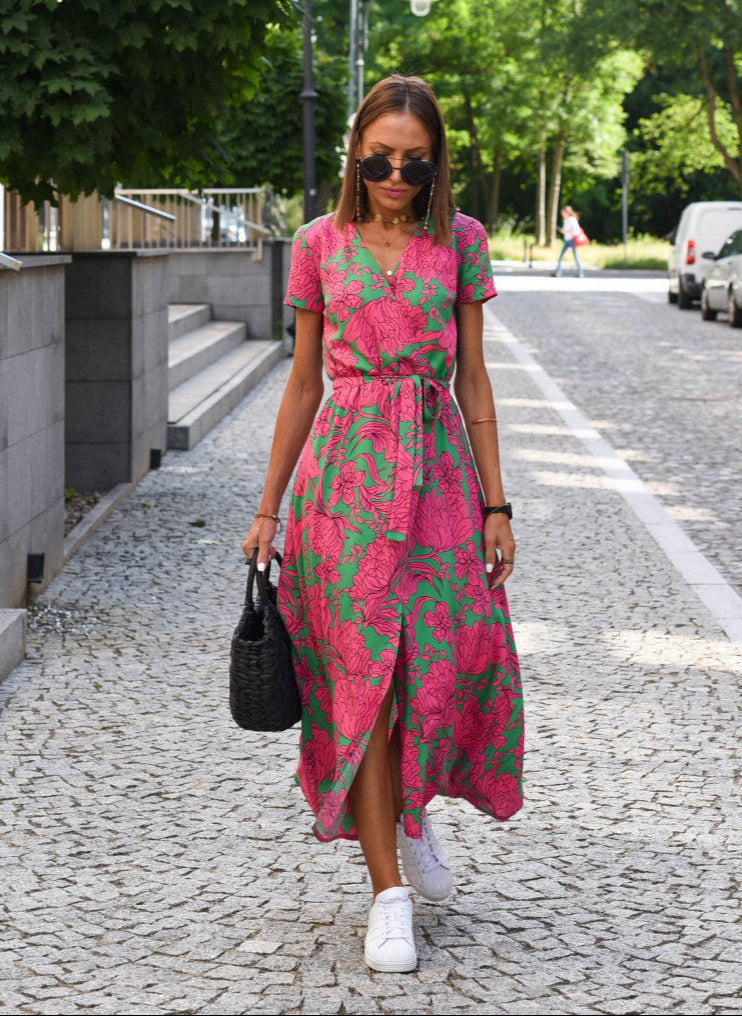 Sofia | Elegant Maxikjole med Blomsterprint & V-hals